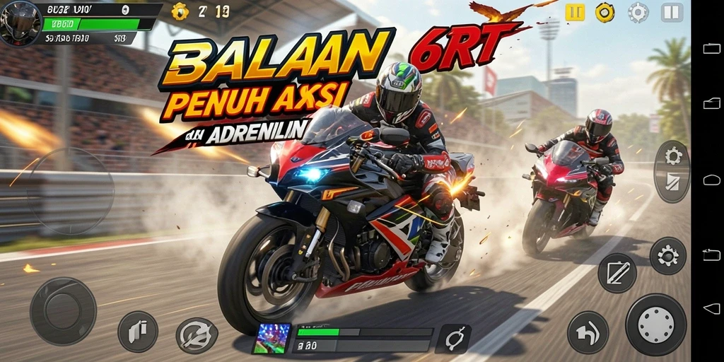 Tampilan aksi balap motor yang mendebarkan di 6RT.