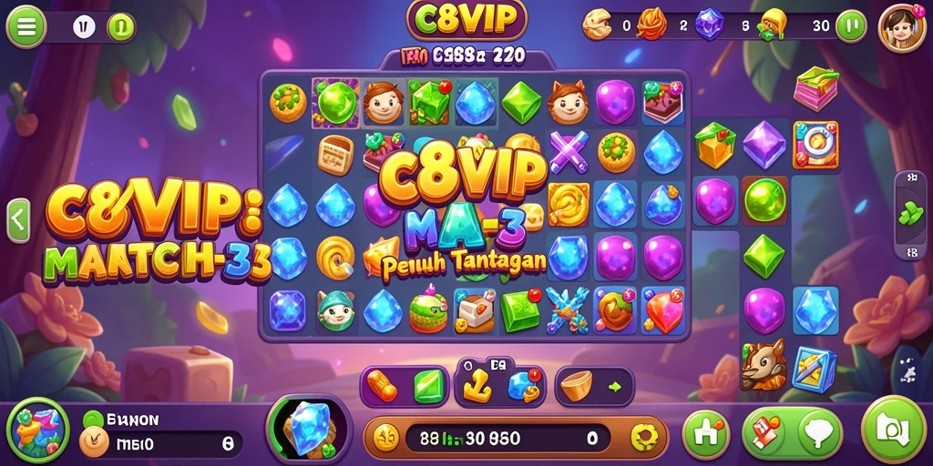 Tangkapan layar C8VIP menampilkan keseruan gameplay match-3 yang menarik.