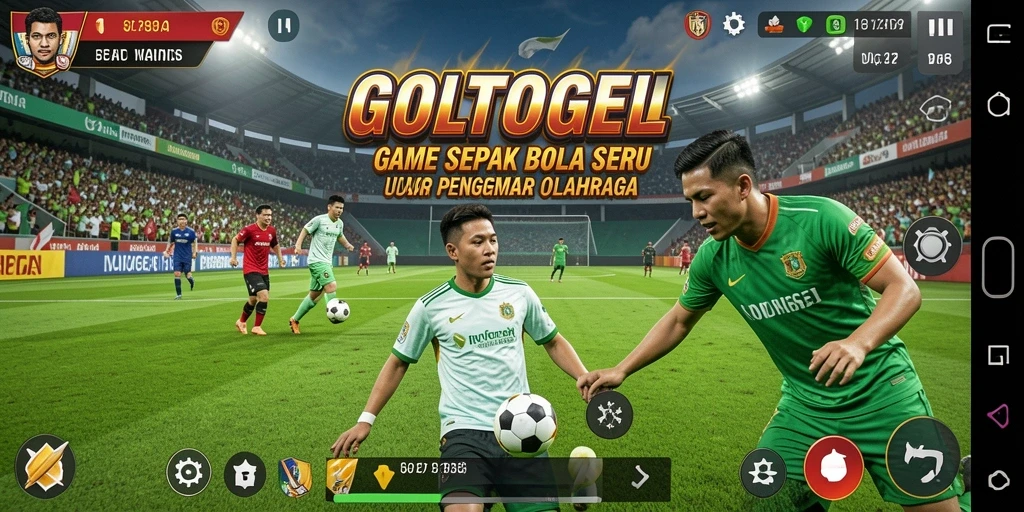 Tampilan gameplay GOLTOGEL yang menarik dan penuh aksi sepak bola.