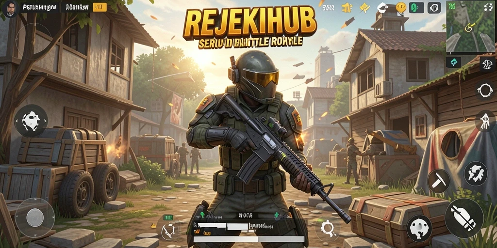 Tangkapan layar gameplay seru dari REJEKIHUB menampilkan aksi Battle Royale.