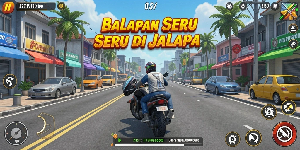 Tangkapan layar utama RPVIP4 menampilkan serunya balapan jalanan.