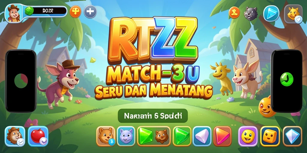 Screenshot RTZZ menunjukkan aksi menyesuaikan item dalam gameplay Match-3 yang seru.